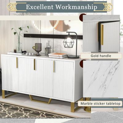 Modern Kitchen Cabinet Sideboard with Doors, Metal Accents, Adjustable Shelves