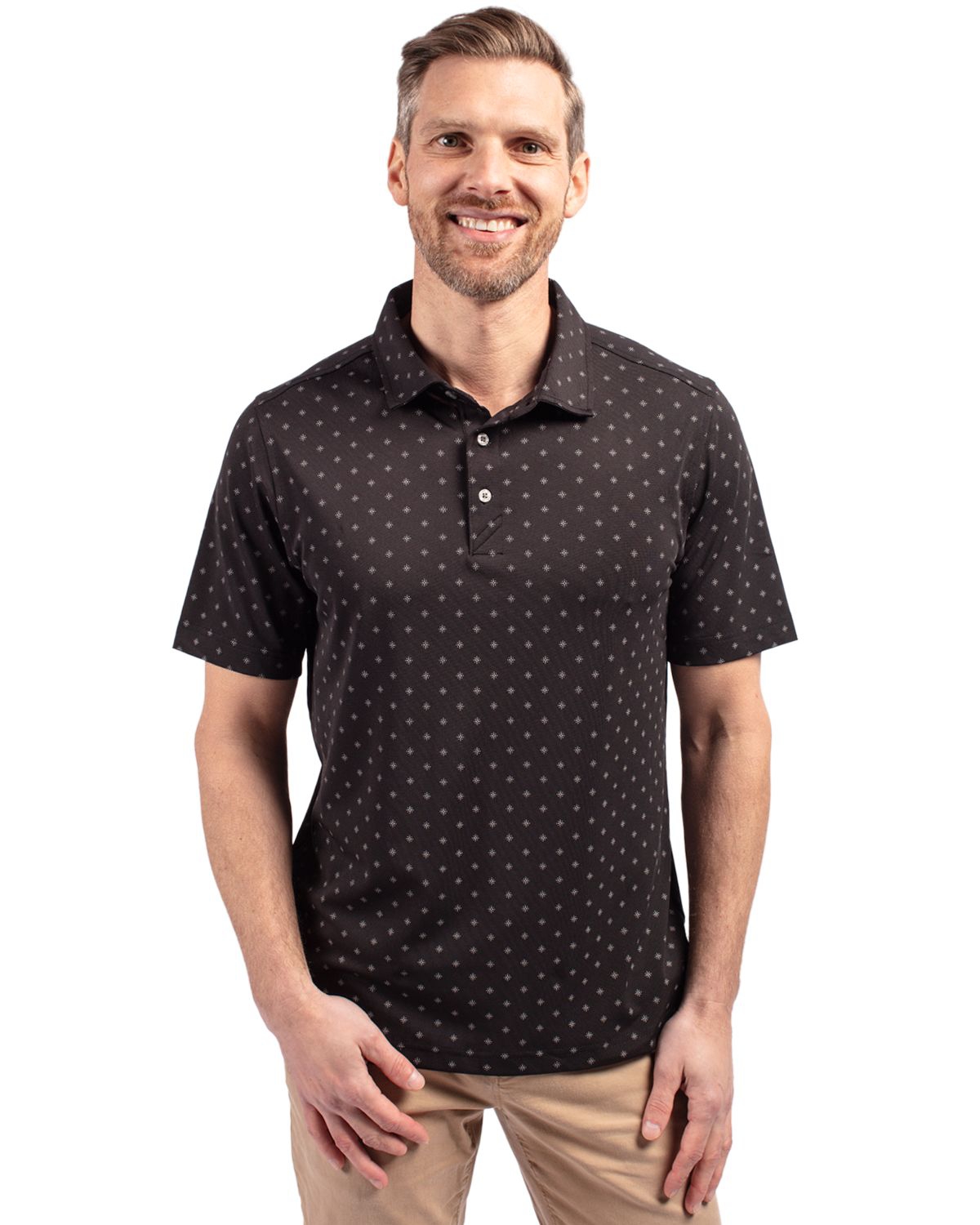 Virtue Eco Pique Tile Print Recycled Mens Big & Tall Polo Shirt - Navy blue
