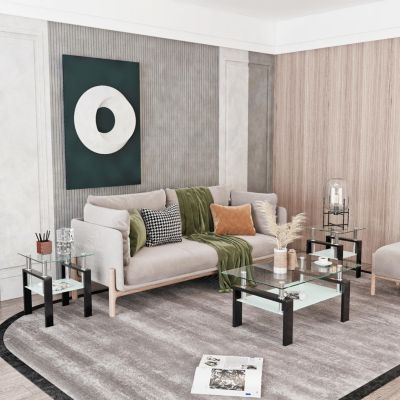 Streamdale Modern Tempered Glass Square Coffee Table Set