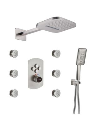 LUCKY ONE 6 Body Jets and Rough-in Valve Pressure Balanced 3 Functions 6 Sprays 22 Inch Wall Mounted Shower System