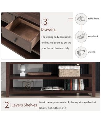 Pine Frame Console Table with Open Shelves, Retro Design