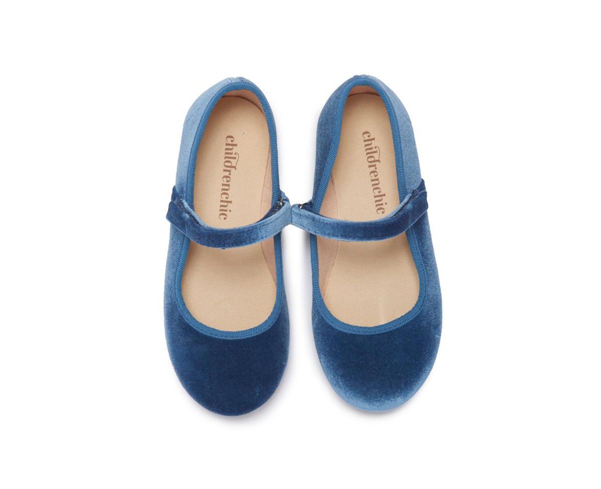 Childrenchic Girls Classic Velvet Mary Janes - Blue