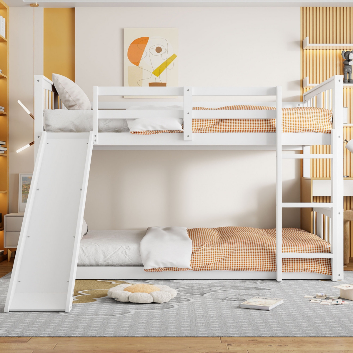 Twin Over Twin Bunk Bed with Slide and Ladder