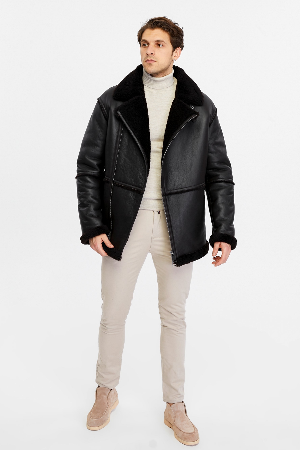Furniq Uk Men's Fashion Leather Jacket Wool,- Dark Brown