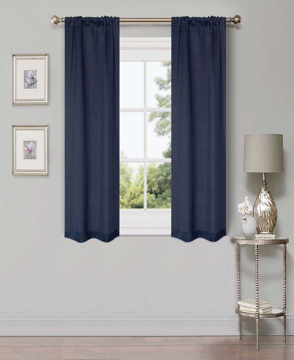 Shimmer Abstract Room Darkening Modern Blackout Wrinkle Resistant 2-Piece Curtain Set with Rod Pocket, 26" X 63" - Navy blue