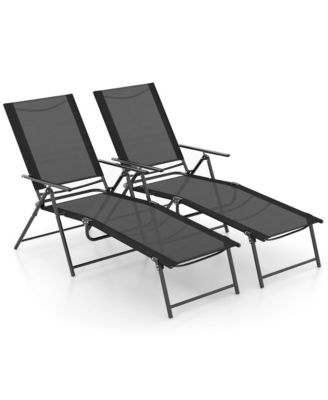 2 Piece Patio Folding Chaise Lounge Chairs with 6-Level Backrest
