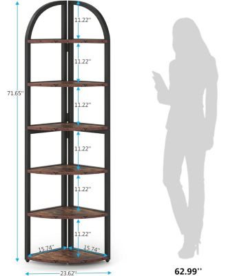 6 Tier Corner Shelf, 71 inch Tall Corner Bookshelf for Small Space, Rustic Plant Stand Display Rack for Living Room, Home Office,Kitchen