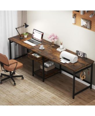 79-Inch Wood Double Desk with 2 Drawers & Storage Shelves – Extra Long Two-Person Home Office Writing Table