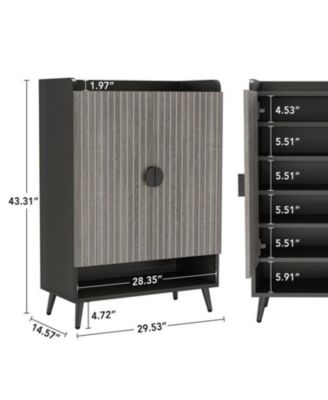 Shoe Cabinet with Adjustable Shelves and Doors, Entryway Shoe Storage Cabinet, Gray/Black