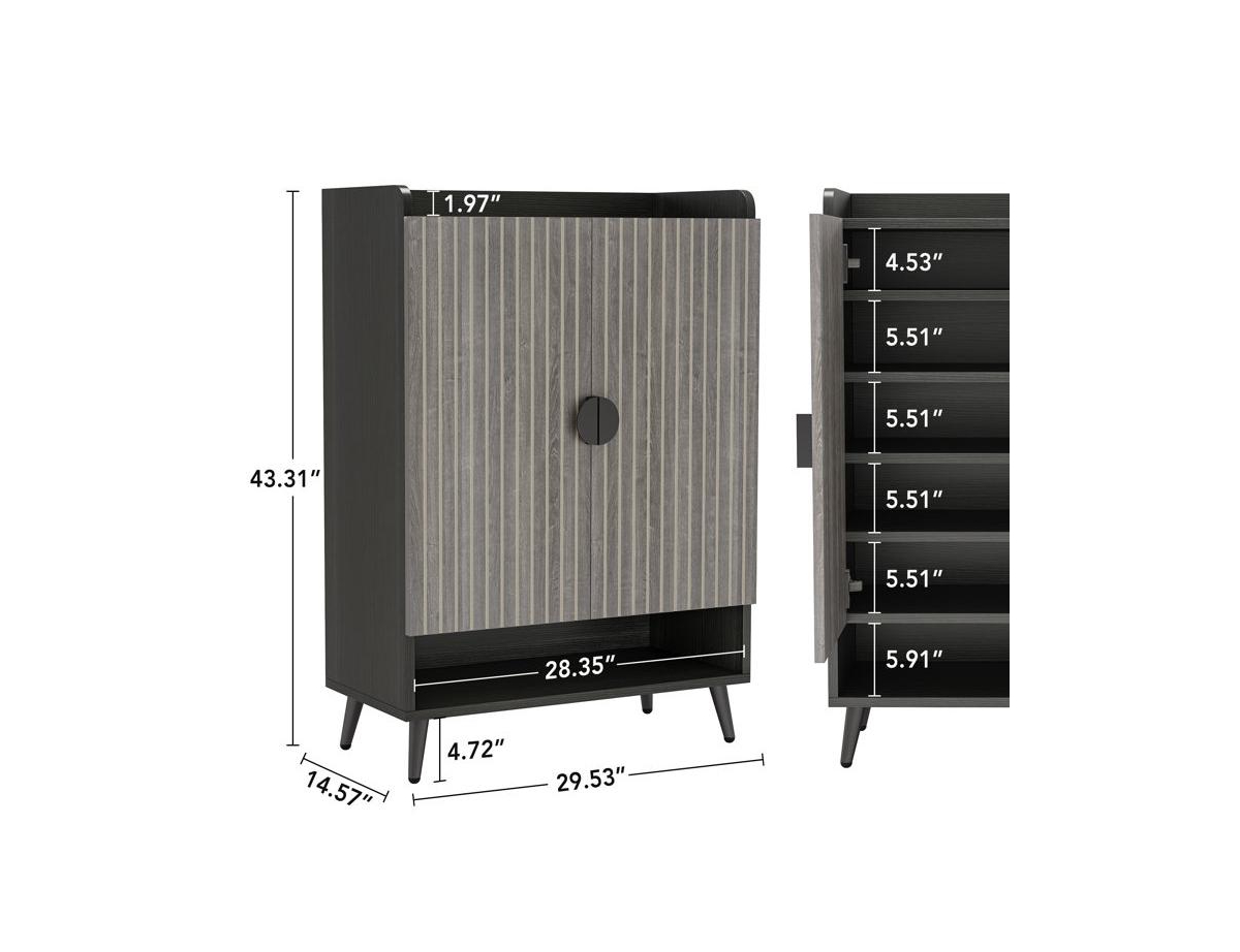 Tribesigns Shoe Cabinet with Adjustable Shelves and Doors, Entryway Shoe Storage Cabinet, Gray/Black - Black and grey