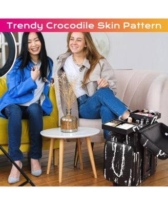 Soft Sided Rolling Makeup Train Case Cosmetic Organizer Crocodile