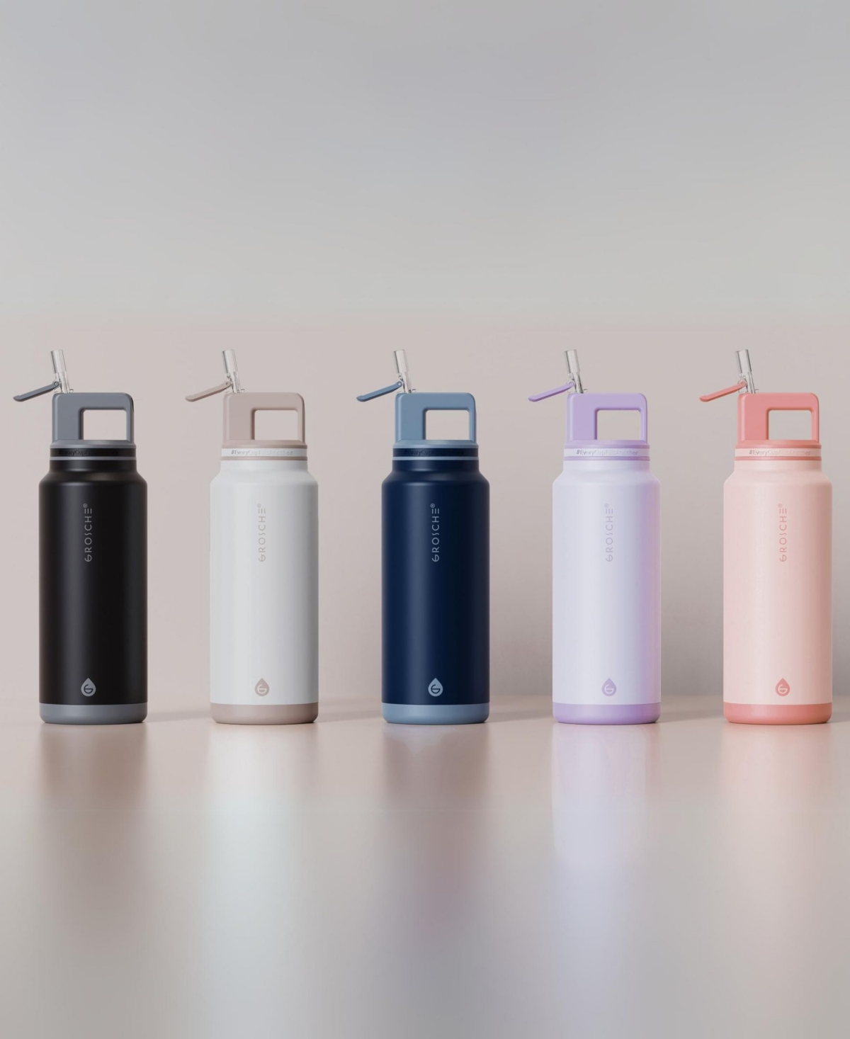 Grosche Alpine Flip 'n Sip Insulated, Leakproof Water Bottle With Straw, 40 Oz-2pk In Lavender