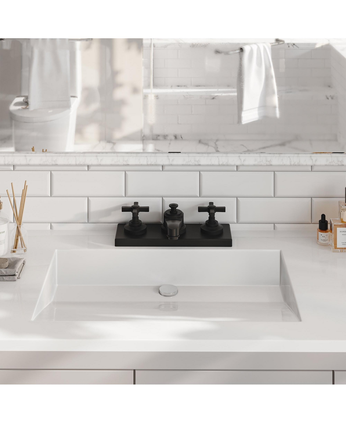 Mondawe Bathroom Faucets for Sink 3 Hole, Widespread Bathroom Sink Faucet 2 Handles Kitchen Faucets with cUPC Flexible Hose