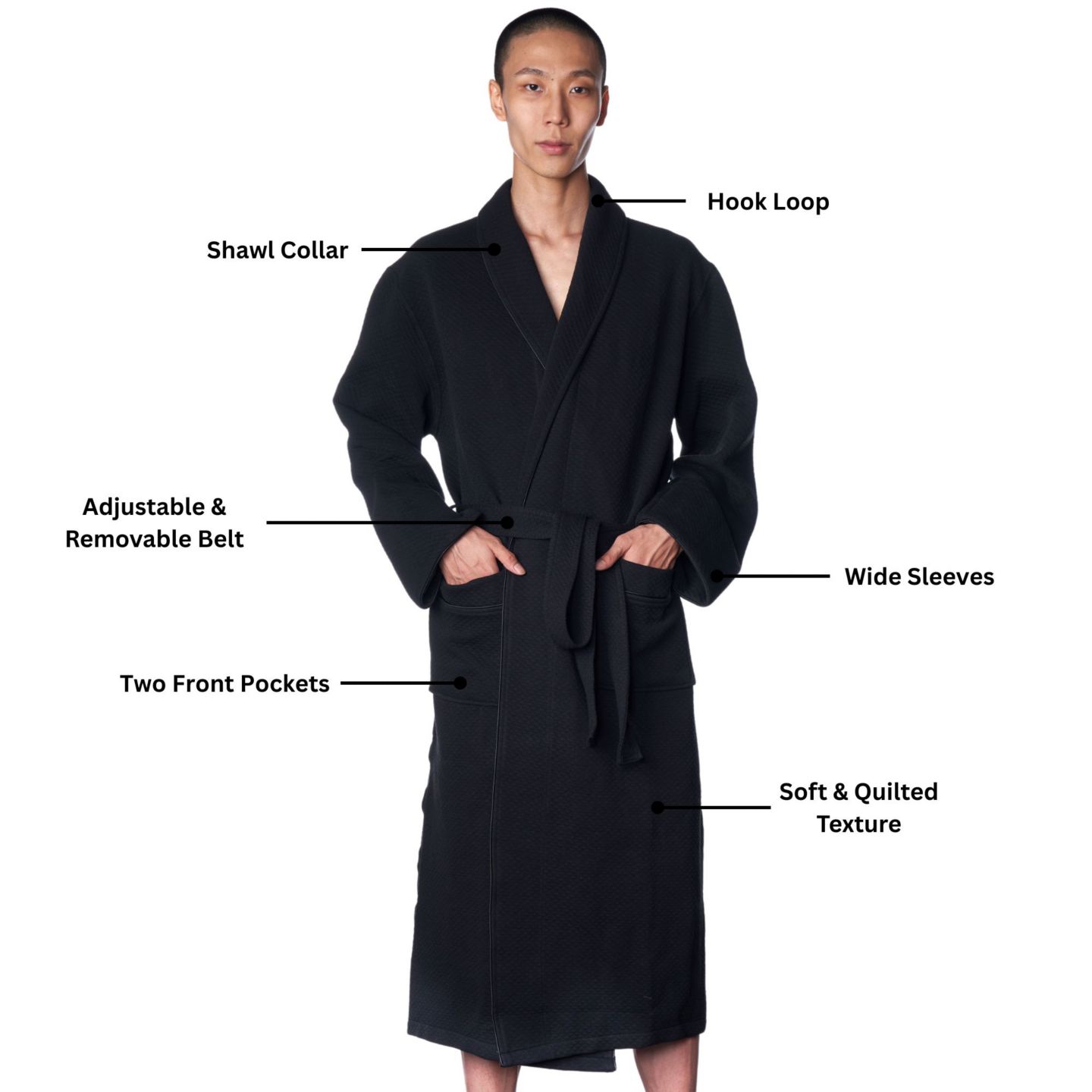 Халат Bathrobe для мужчин, хлопок — Alpine Swiss, цвет: Чёрный — фото 2