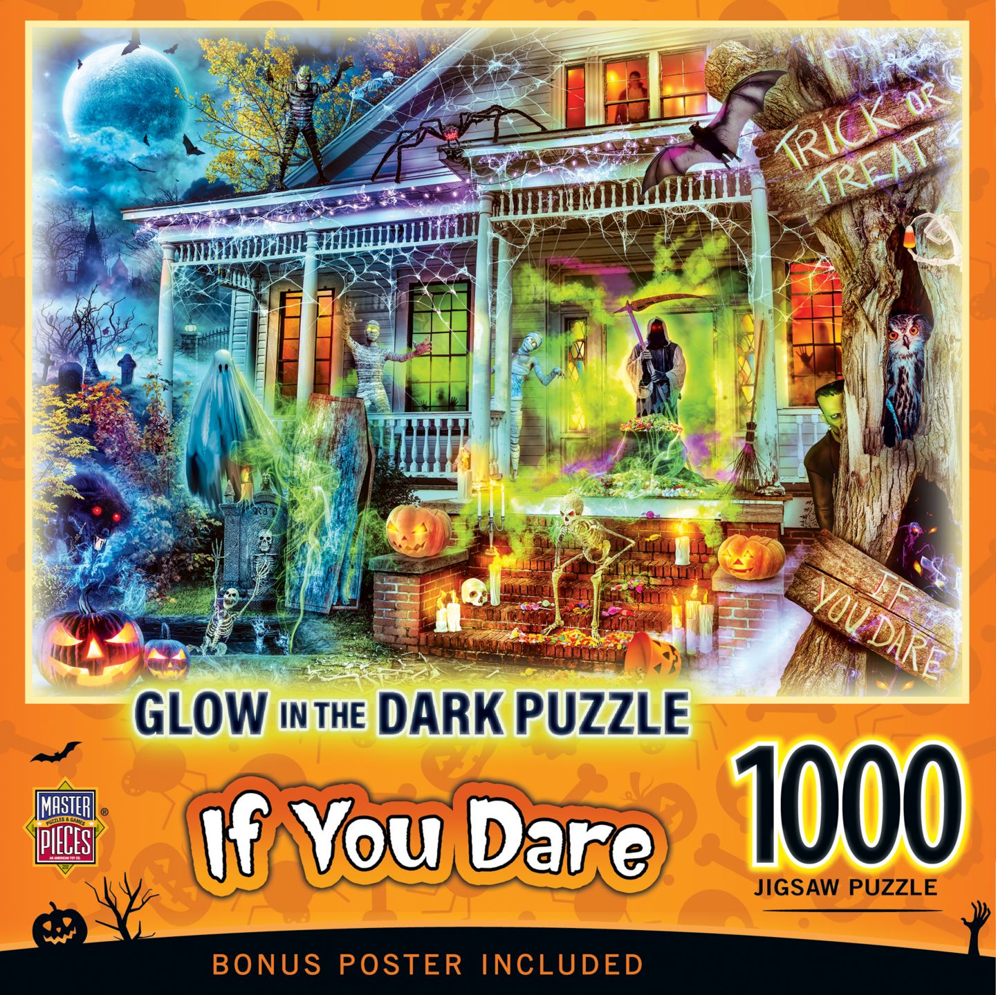 Детский пазл MasterPieces Puzzles If You Dare Glow in the Dark Halloween 1000 Piece Puzzle, Ages 14+, цвет: Разноцветный — фото 1