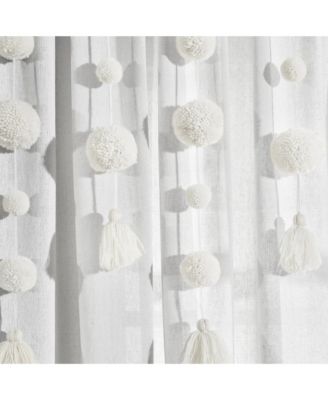 Boho Pom Pom Tassel Linen Window Curtain Panel