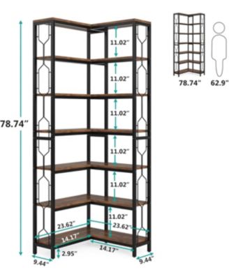 Corner Shelf, 7-Tier Industrial Corner Bookshelf, Wood and Metal Corner Etagere Bookcase, Freestanding Display Shelf for Living Room, Kitchen, Home Office