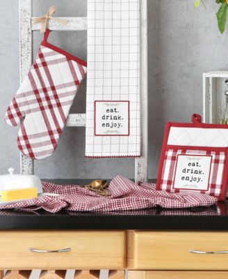 Home Sweet Farmhouse Kitchen Collection, Potholder/Oven Mitt/Dishtowel Set, Barn Red, 4 Count