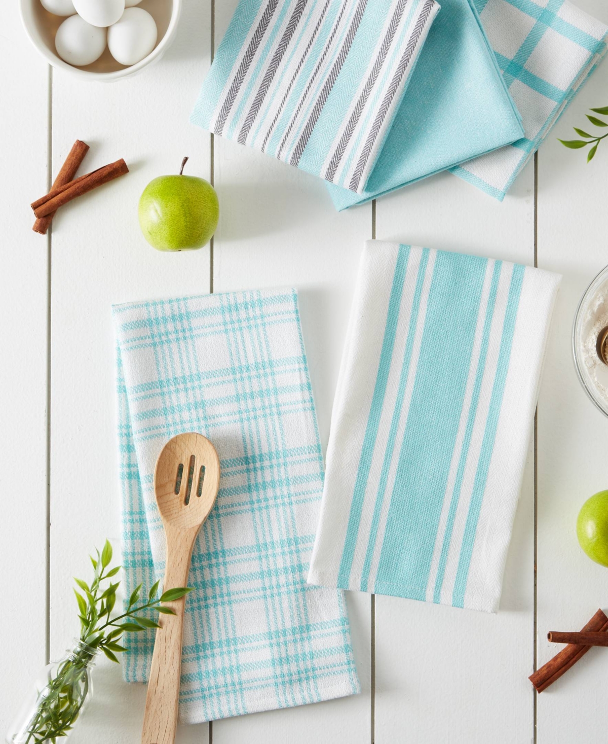 Design Imports Assorted Woven, Kitchen Dishtowel Set, 18x28", Aqua, 5 Piece In Aqua