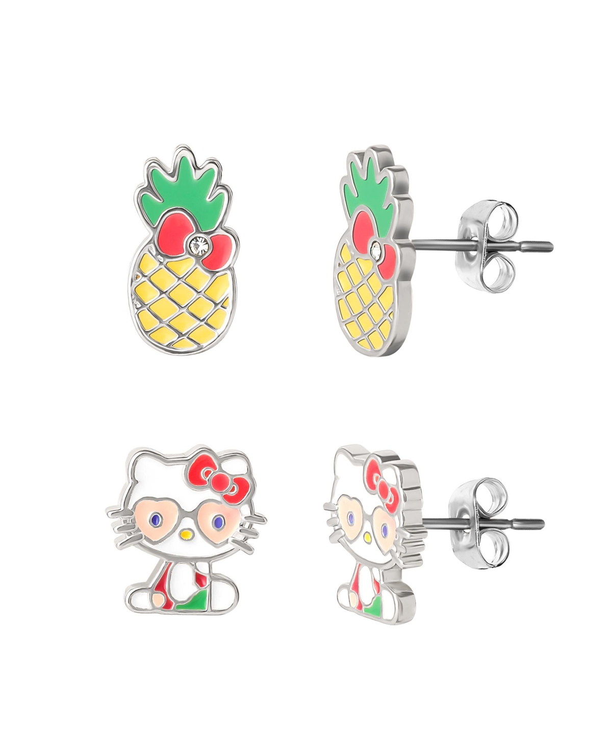 Sanrio Silver Plated Pineapple Earring Set - Yellow, white, green