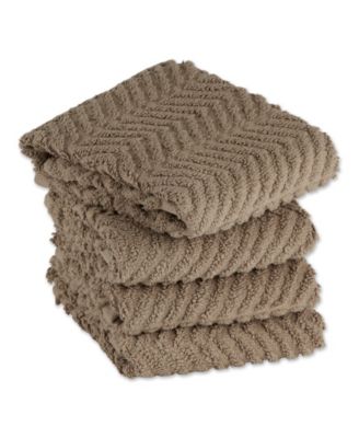 Luxury Bar Mop Collection Chevron Dishtowel Set, 16x19", Stone, 4 Piece