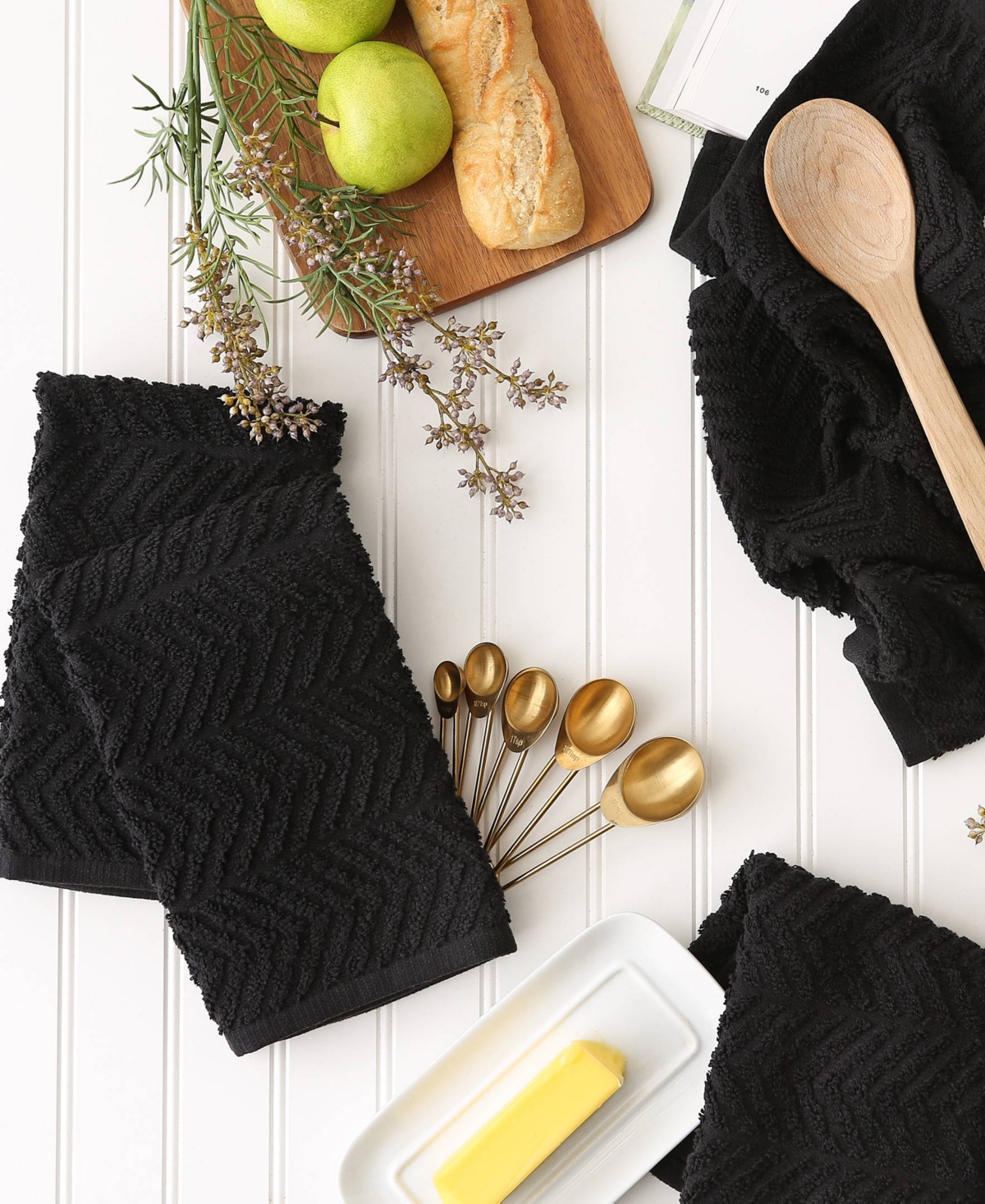 Design Imports Luxury Bar Mop Collection Chevron Dishtowel Set, 16x19", Black, 4 Piece In Black