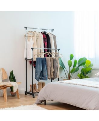 USA Adjustable Double Rod Clothes Rack, Garment Rack, Clothing Rack with Wheels