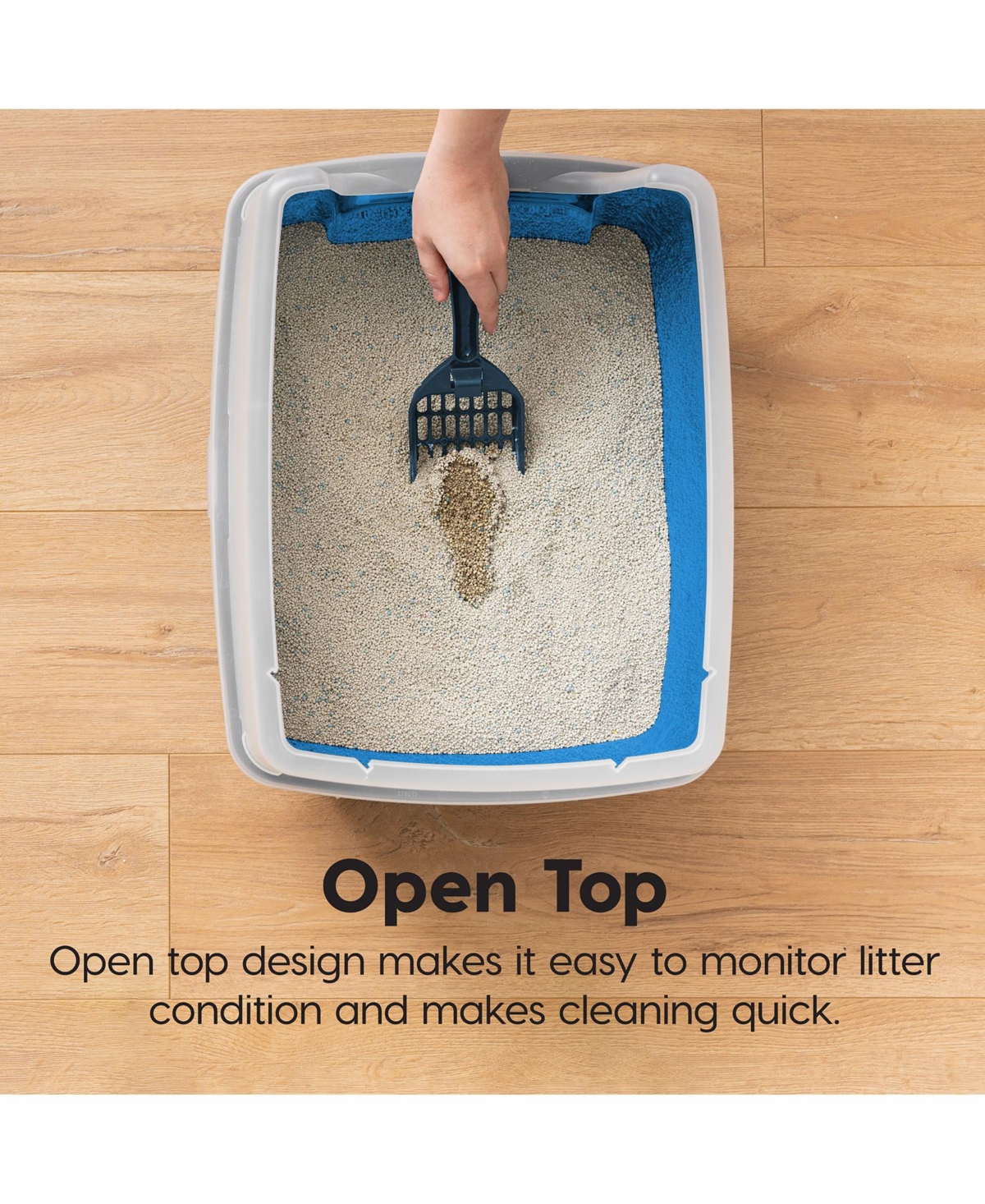 Iris Usa Usa Open Top Cat Litter Tray with Scoop and Scatter Shield, Cat Litter Pan,- Blue