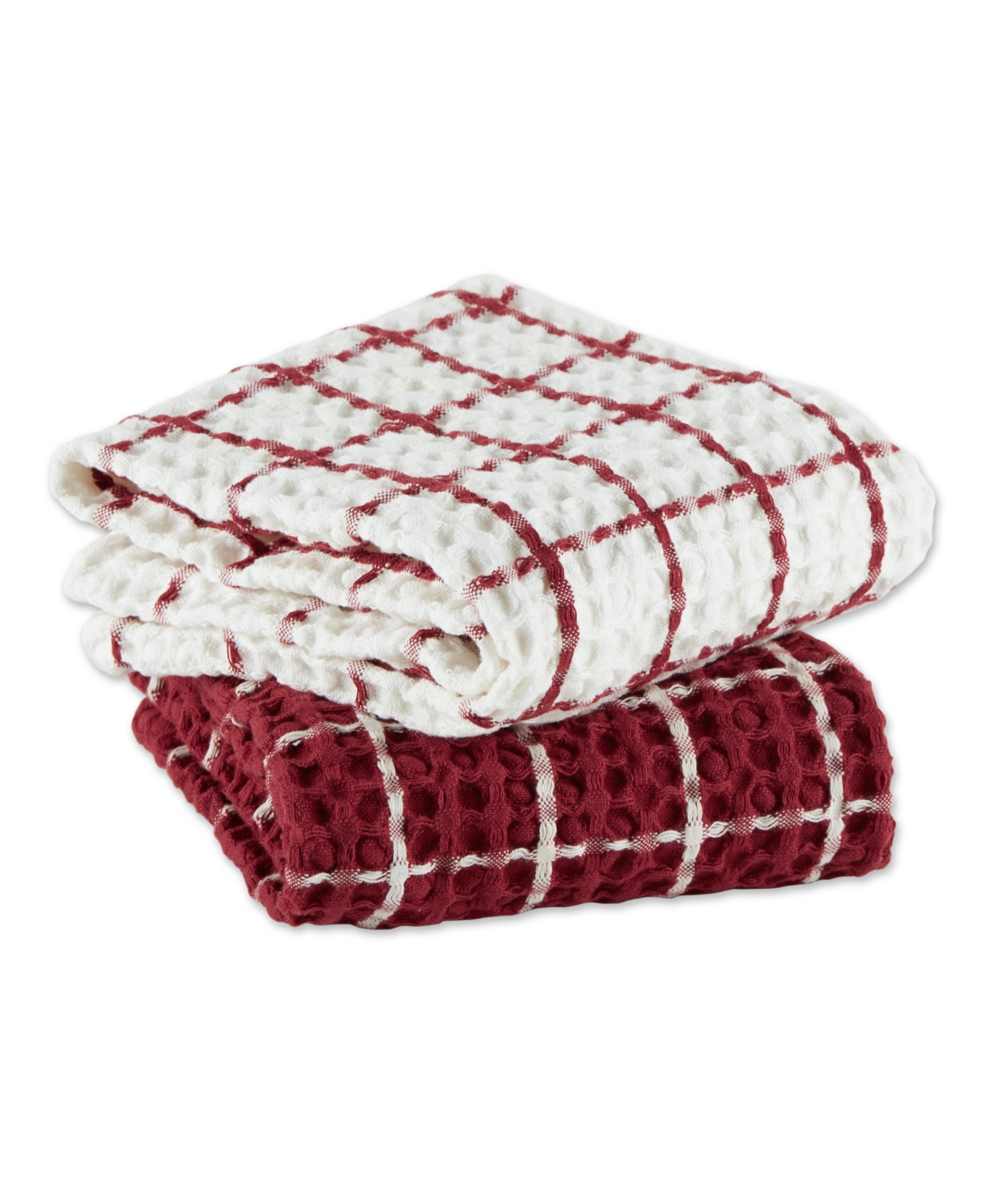 Design Imports Washed Waffle Collection Oversized Preshrunk Ultra Absorbent, Dishtowel Set, 20x30", Barn Red, 2 Pie In Barn Red