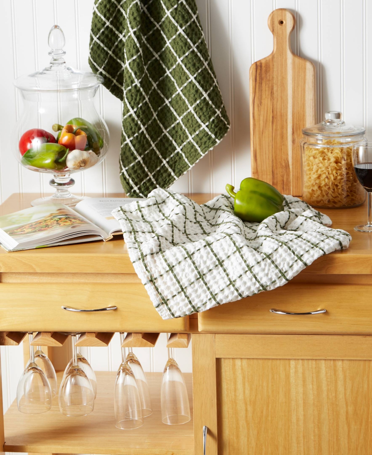 Design Imports Washed Waffle Collection Oversized Preshrunk Ultra Absorbent, Dishtowel Set, 20x30", Sage, 2 Piece In Sage