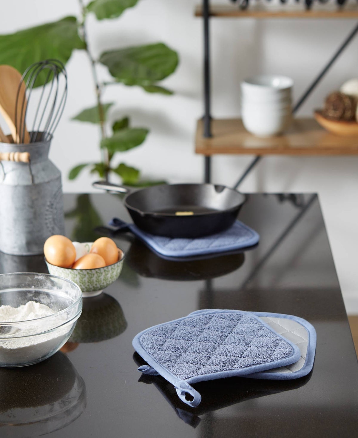 Design Imports Basic Kitchen Collection, Quilted Terry, Stonewash Blue, Potholder In Stonewash Blue