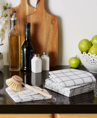 Scrubber Dishcloths Collection Windowpane Dishrag Set, 12x12", White/Stonewash Blue Stripe, 6 Piece