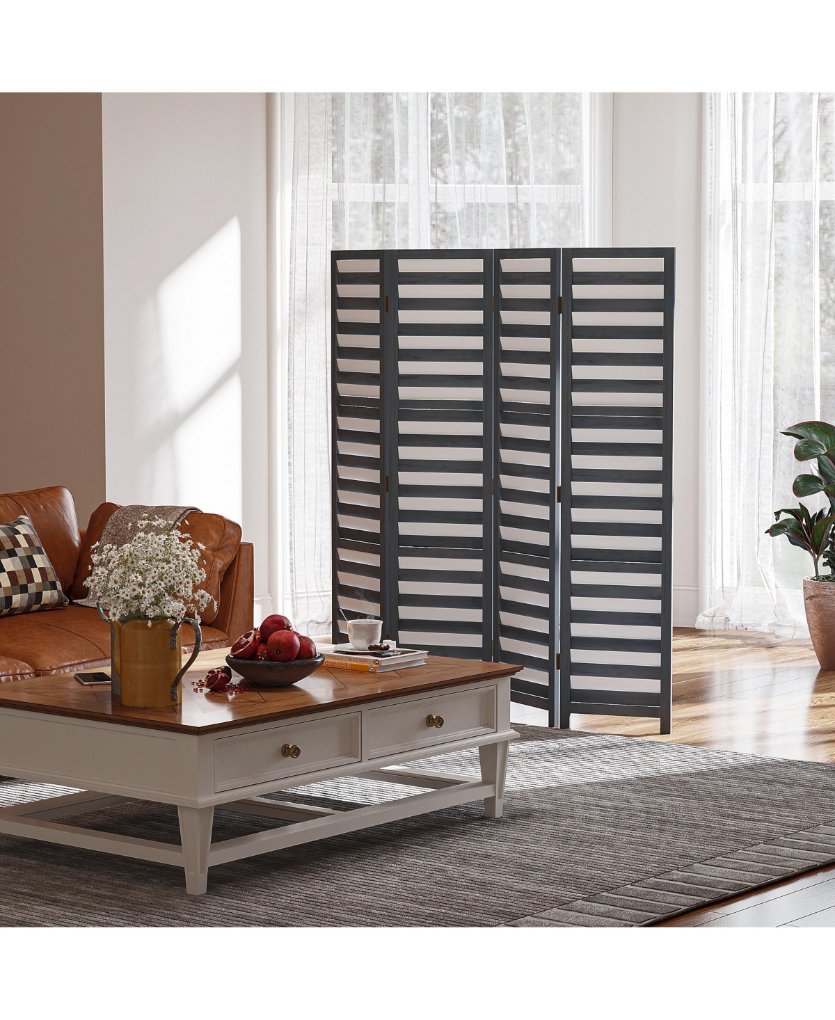 Homcom 5 Ft Tall 4-Panel Room Divider, Freestanding Folding Privacy Screen Panels, Partition Wall Divider for Indoor Bedroom Office,- Dark