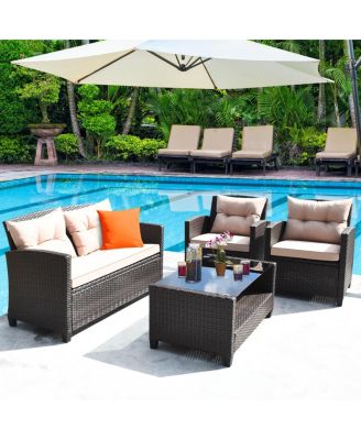 4pcs Outdoor Rattan Furniture Set Cushioned Sofa w/Armrest Home