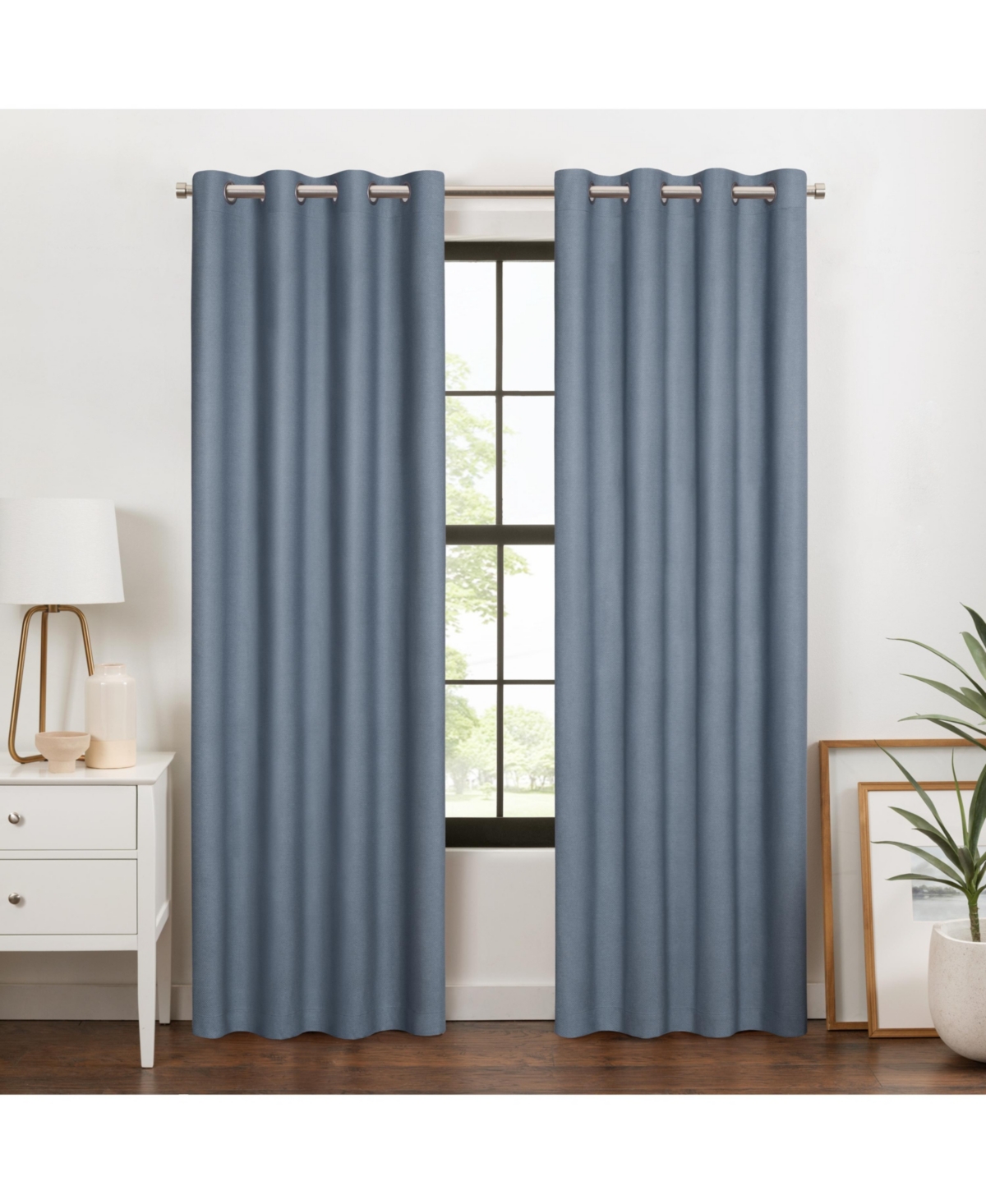 100% Blackout Curtain, Larissa Solid Grommet Curtain, 84 in Long x 50 in Wide, Textured, Sky Blue - Blue
