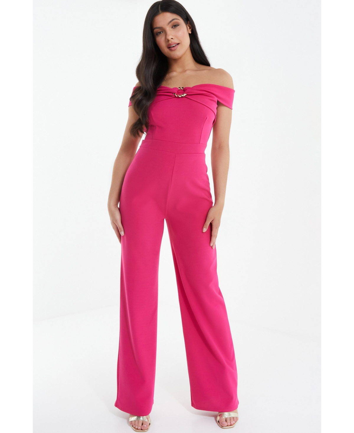 Women's Scuba Crepe Bardot Palazzo Jumpsuit - Pink