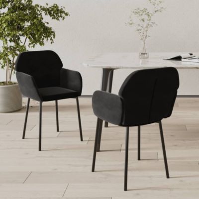 Dining Chair Set of 2 Black Velvet (100% polyester), metal, plywood