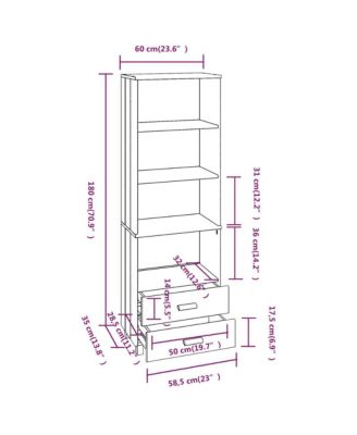 Highboard Honey brown Solid pine, MDF 23.6 x 13.8 x 70.9 in