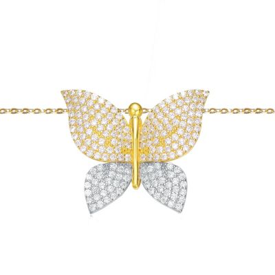Chic Two Tone Plated with Cubic Zirconia Butterfly Pendant Necklace