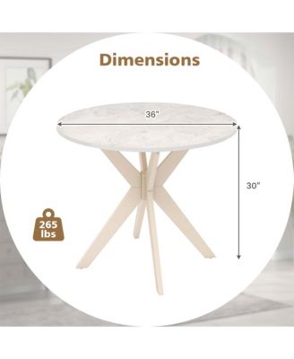  36" Faux Marble Tabletop Rubber Wood Legs Kitchen Round Dining Table