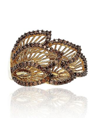 Sterling Silver Cubic Zirconia Pave Brown Leaf Ring