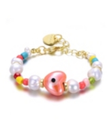GiGiGirl 14k Yellow Gold Plated Multi-Color Beads Bracelet with Freshwater Pearls for Kids - Gold