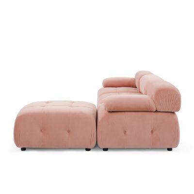 Velvet Modular L-Shaped Sofa with Reversible Ottoman