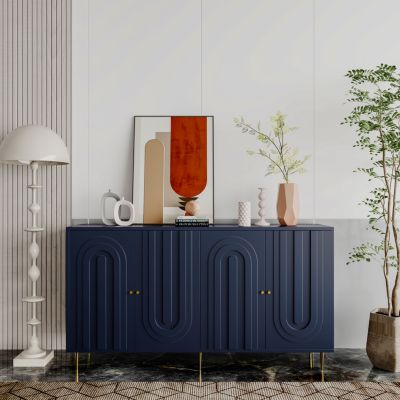 Blue Lacquered 4 Door Wooden Sideboard Buffet Cabinet