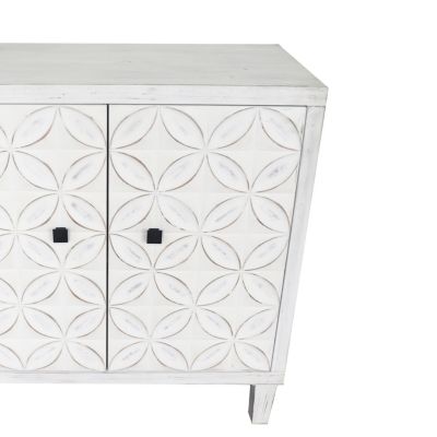 White Wash 4-Door Wooden Accent Cabinet