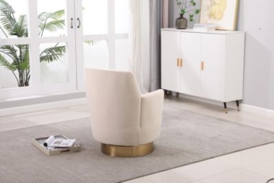 Beige Velvet Swivel Accent Chair with Gold Base