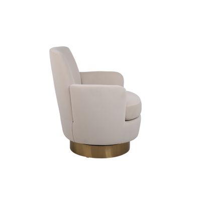Beige Velvet Swivel Accent Chair with Gold Base