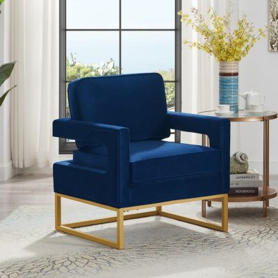 Streamdale Gold Base Navy Velvet Armchair