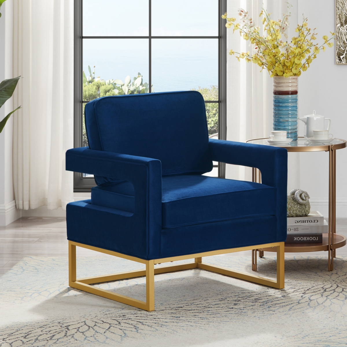 Streamdale Gold Base Navy Velvet Armchair