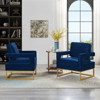 Streamdale Gold Base Navy Velvet Armchair